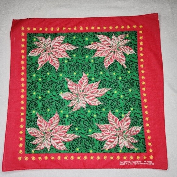 Vintage Christmas Bandana Hankie Lot of 3 USA Made Square 21" Santa Claus - Picture 4 of 12